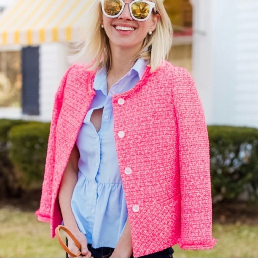 Talbot’s Hot Pink Cropped Tweed Jacket Size 14